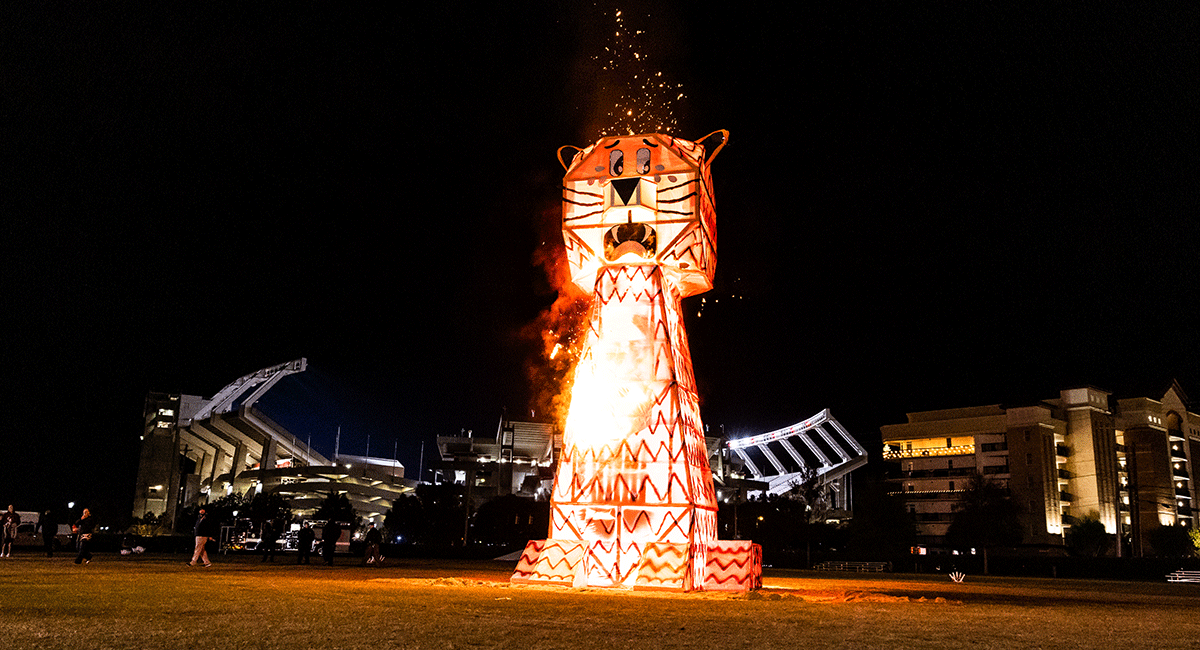 USC's tiger burn event before the Clemson-Carolina game.