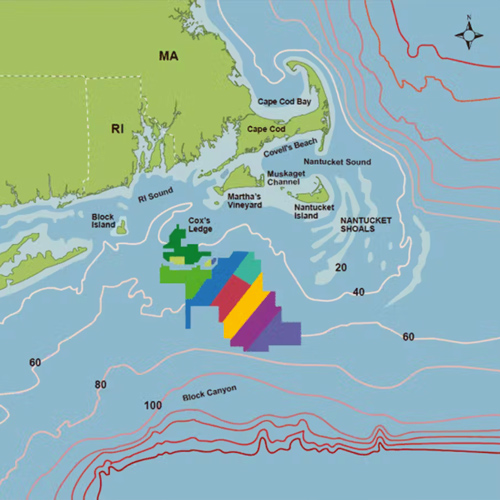 map of the ocean area south of massachusetts near the nantucket shoals