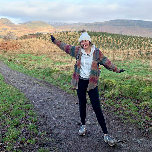 Abby Druckenmiller on a hike in Scotland