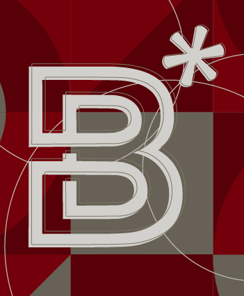 Illustration of a B with an asterick on a garnet background. 