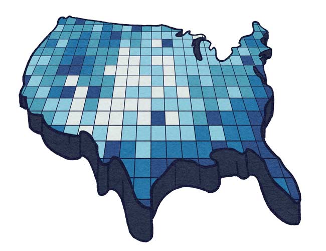 An illustration of a map showing flood zones in abstract.