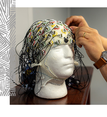 electrodes placed on a foam replica of a human head