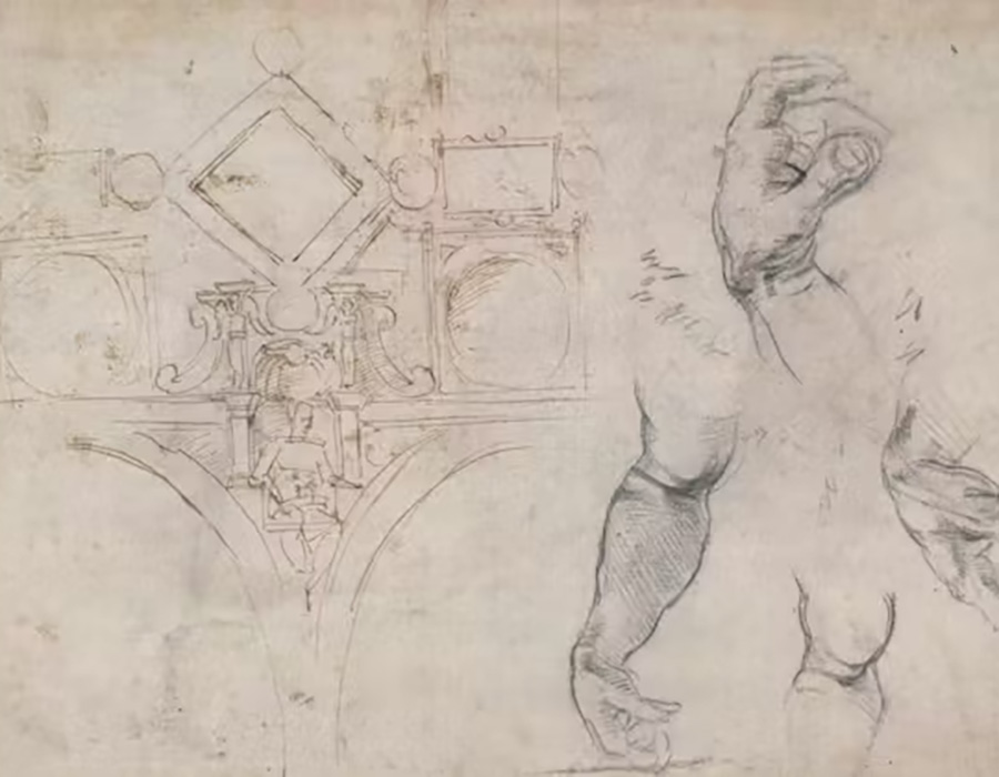 A thumbnail drawing for part of the Sistine Chapel